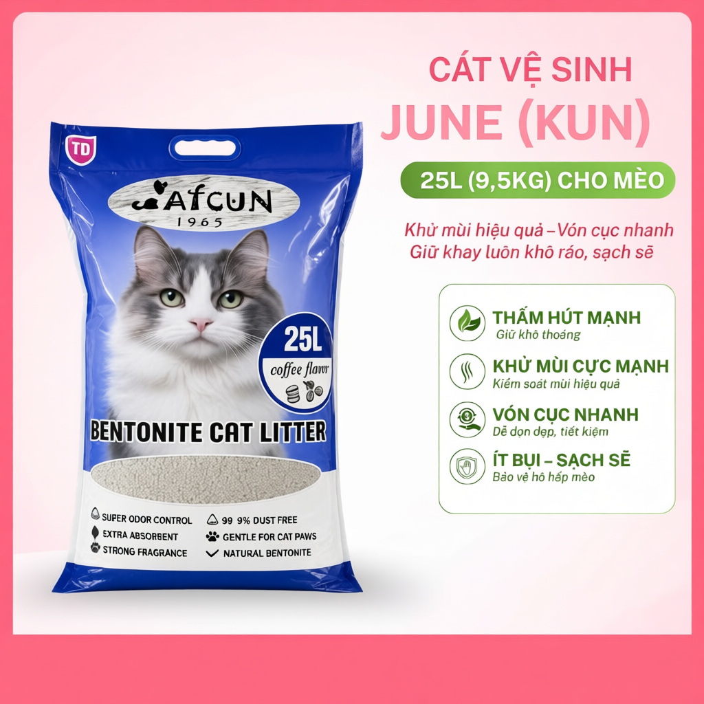 Cát vệ sinh cho mèo Cát June (Kun) Bentonite Cat Litter 25L (9,5kg) vón tốt khử mùi tốt