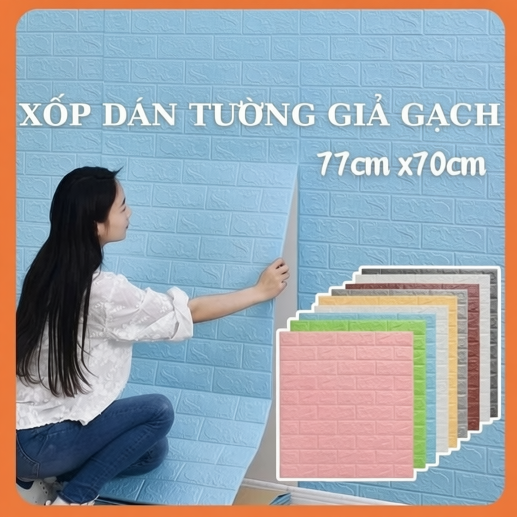 Combo 10 Tấm Xốp Dán Tường 3D Giả Gạch 35x38cm, 70x40cm, 70x77cm - Chống Thấm, Có Keo Sẵn, Giá Rẻ