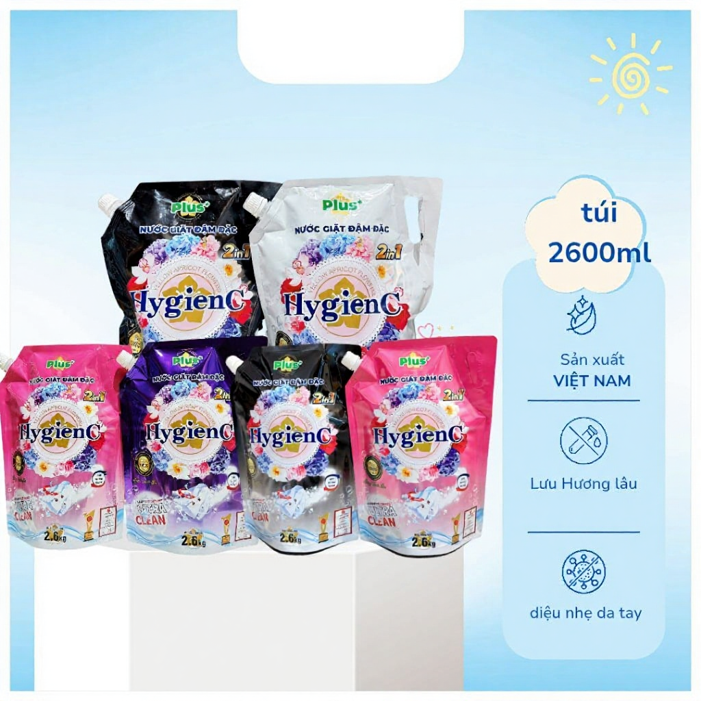 Combo 2 túi nước giặt xả HYGIENC PLUS hàng Việt Nam 2.6kg