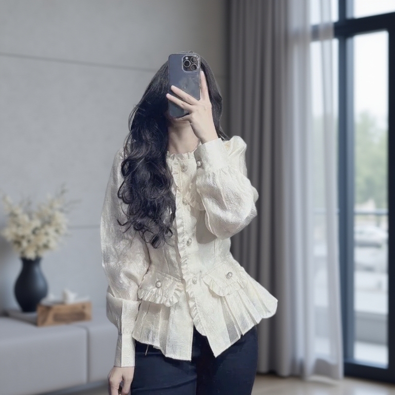 Áo sơ mi nữ 4 nắp túi, Vải lấp lánh 2 lớp sịn sò Lanushop