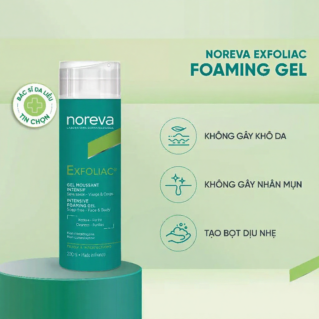 Sữa rửa mặt Noreva Exfoliac Intensive Foaming Gel 200ml cho da dầu mụn
