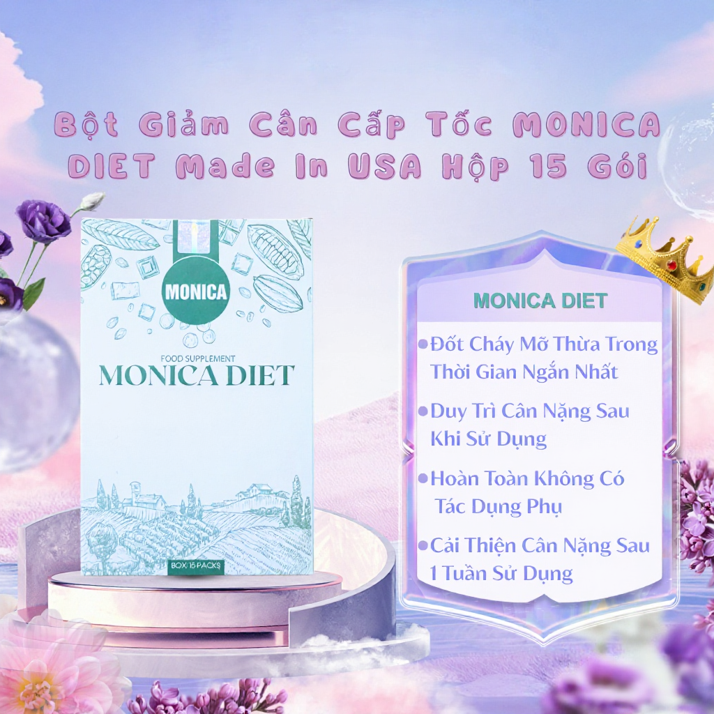 Bột Giảm Cân Cấp Tốc, Giảm Mỡ Thừa, Kiểm Soát Cân Nặng Monica Diet Made In USA Hộp 15 Gói