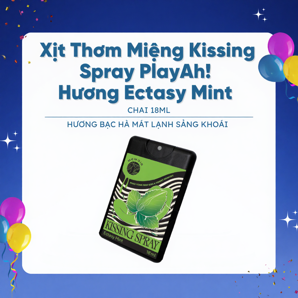 Xịt Thơm Miệng Kissing Spray PlayAh Hương Ectasy Mint Bạc Hà Mát Lạnh Sảng Khoái - 18ML
