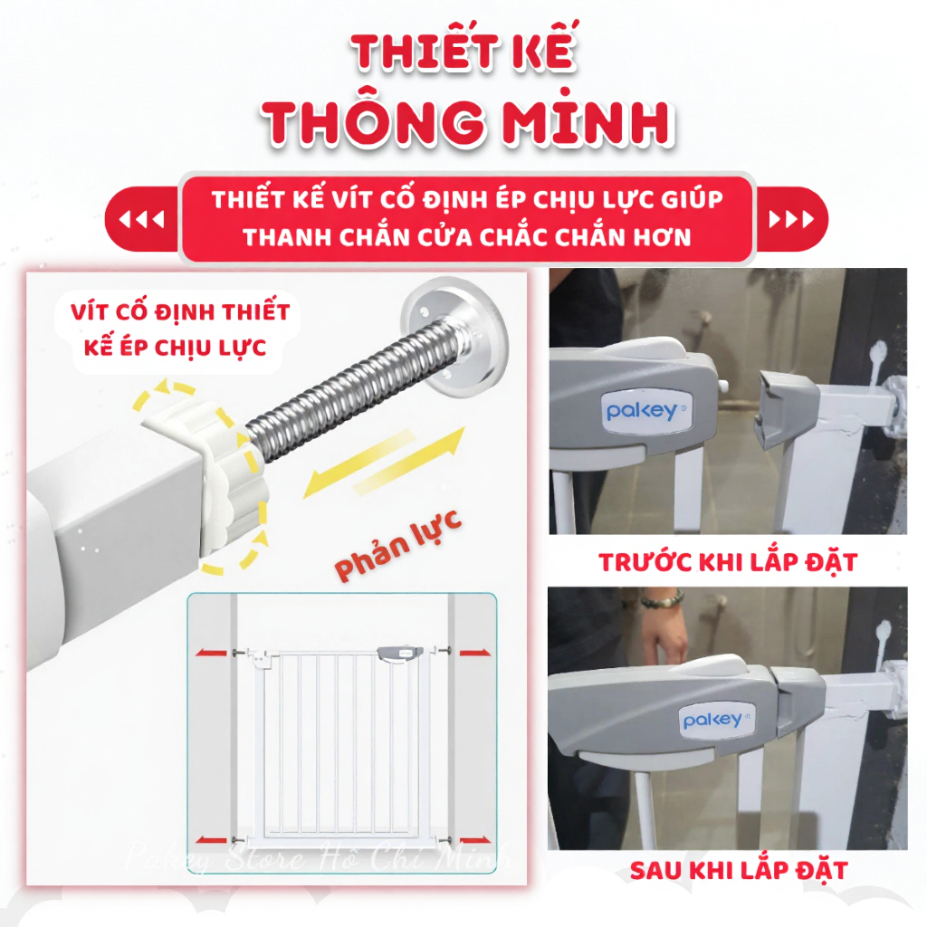 [Hỏa Tốc HCM] Thanh Chắn Cửa, Cầu Thang Pakey Không Khoan Đục - Đa Dạng Kích Thước An Toàn Cho Bé