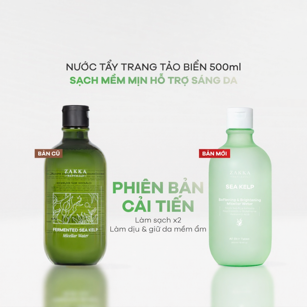 Nước tẩy trang Tảo Biển Zakka Naturals sạch mềm mịn và hỗ trợ sáng da 500ml