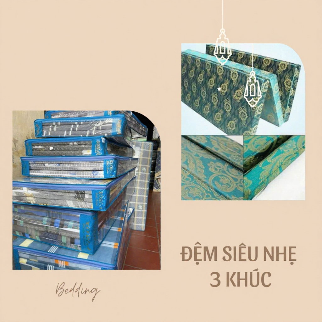Nệm gấp 3 tấm chất liệu PE, xốp siêu nhẹ, từ 80cm-1m8 đệm văn phòng, khách sạn