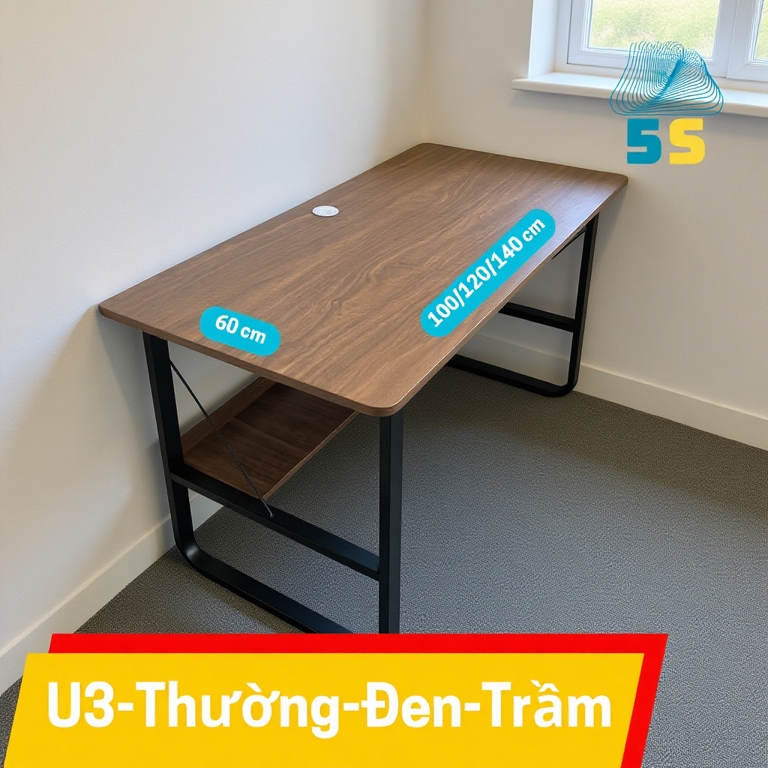 Bàn Làm Việc Để Máy Tính Có Kệ – Mặt Gỗ MDF – Chân Sắt Sơn Tĩnh – Kệ 2 Màn Hình, Chịu Tải Tốt