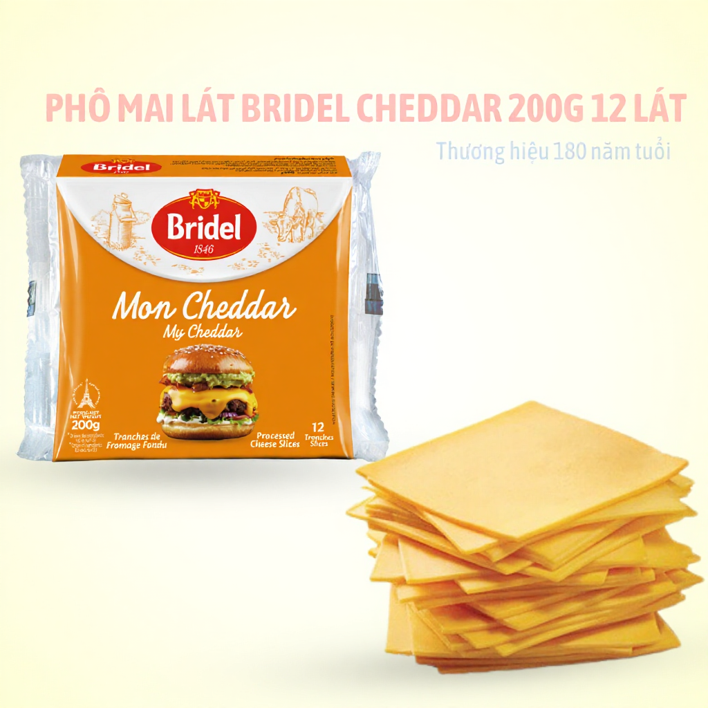 Phô mai lát cheddar Bridel 200g 12 lát Date 03.12.25