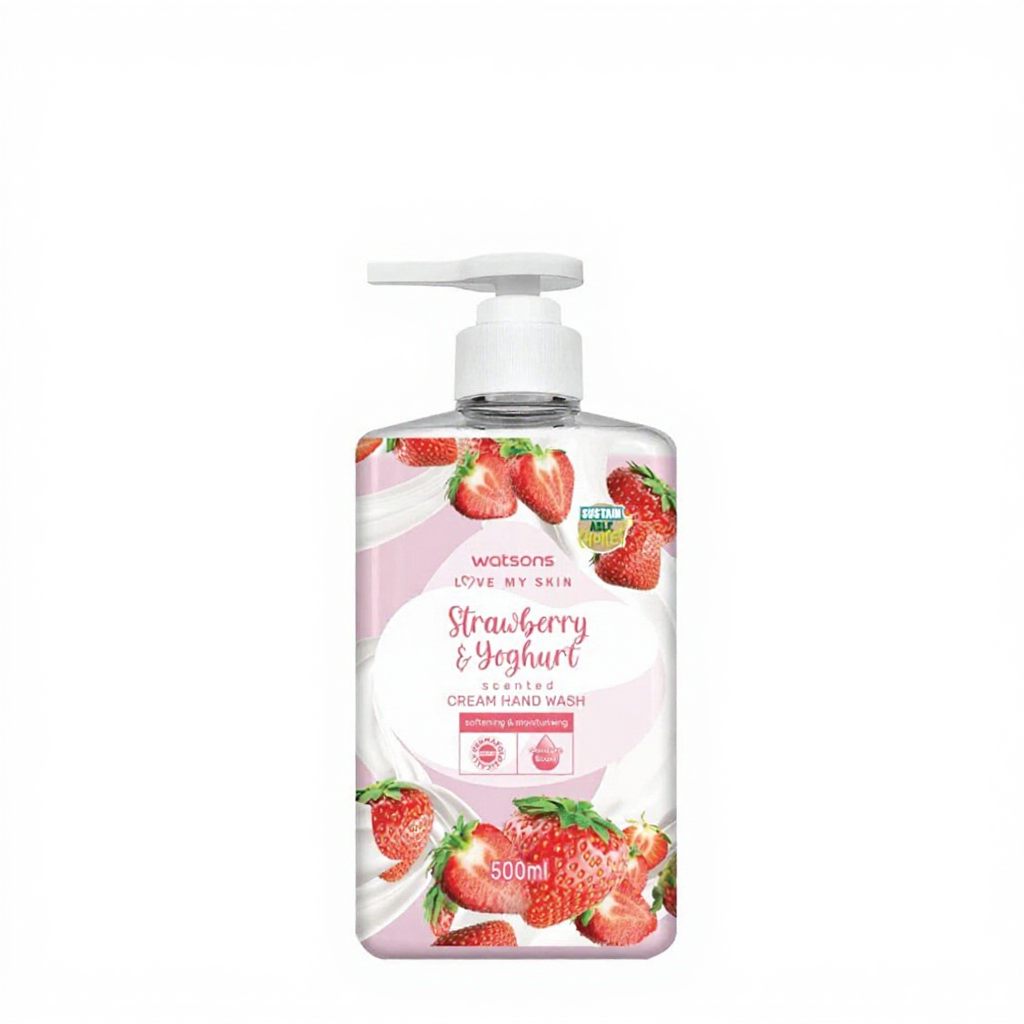 Kem Rửa Tay Watsons Love My Skin Strawberry Yoghurt Scented Cream Hand Wash 500ml