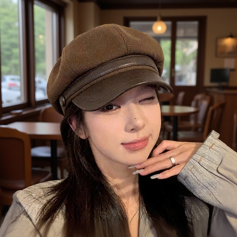Mũ nồi mũ Beret dạ họa tiết phong cách Nhật Bản, mũ mùa đông cho nữ