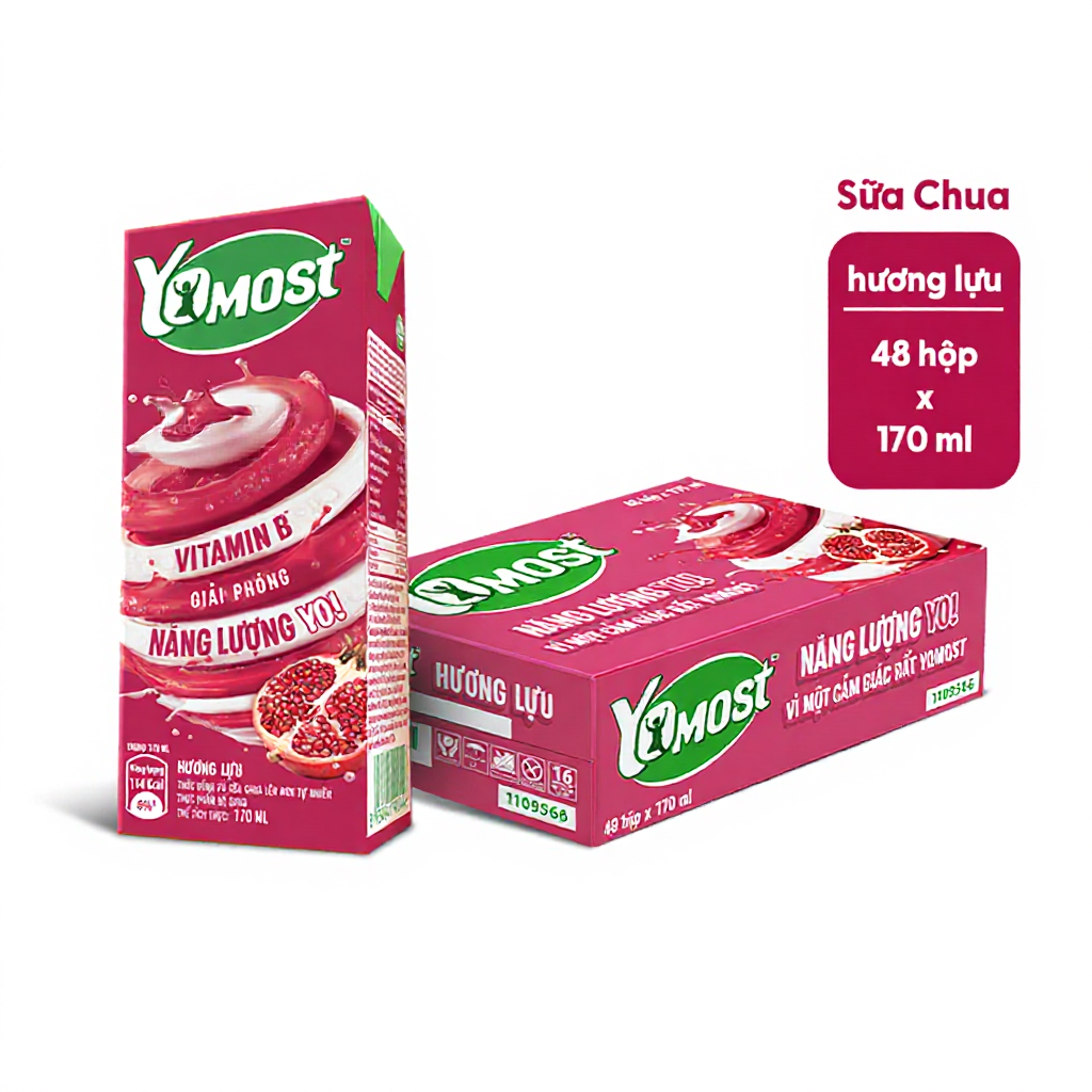 Thùng 48 Hộp Sữa Chua Lên Men Tự Nhiên Yomost Hương Lựu (170ml/Hộp)