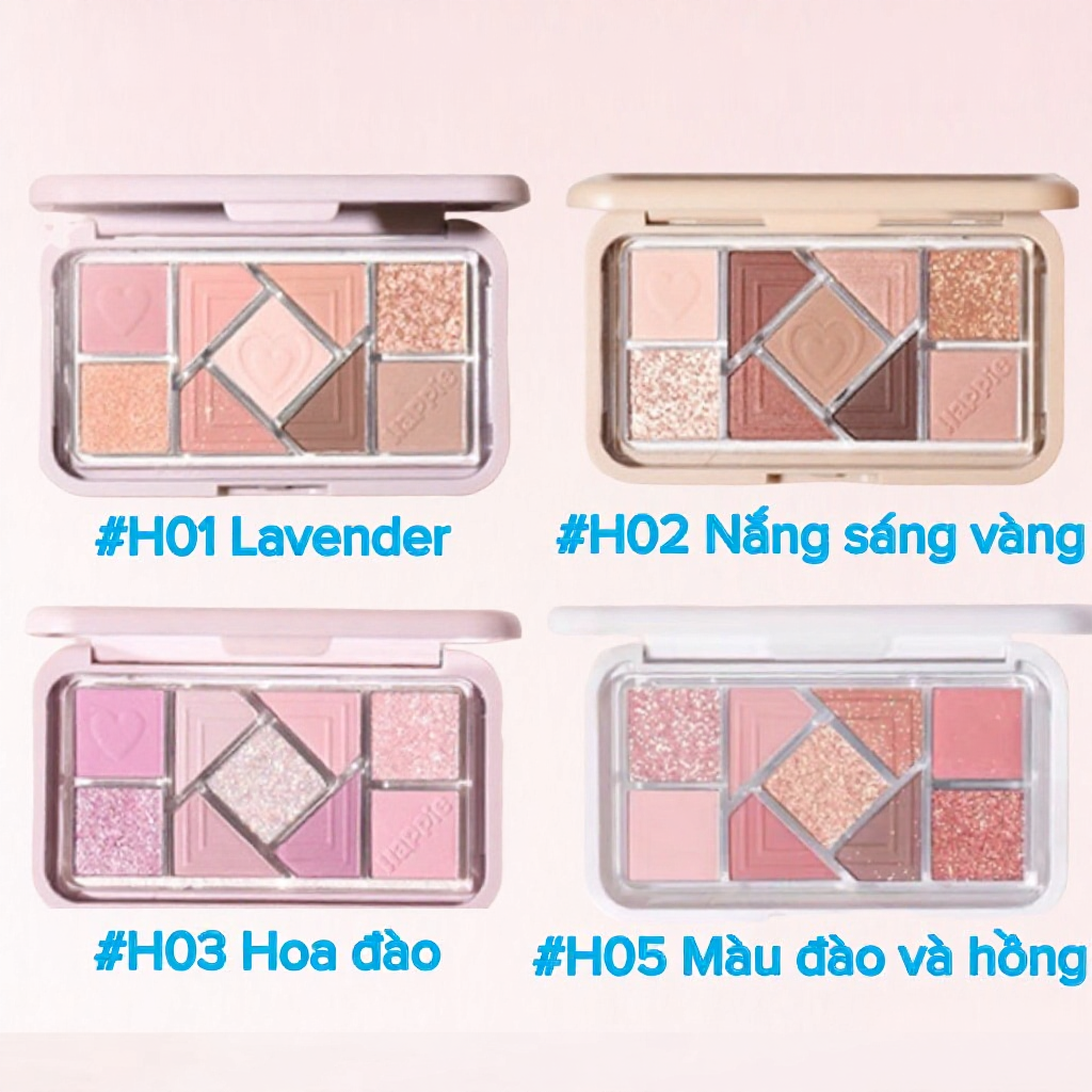  Bảng phấn mắt 9 ô Happie HOLD LIVE chất nhũ mịn lấp lánh lên màu tự nhiên 