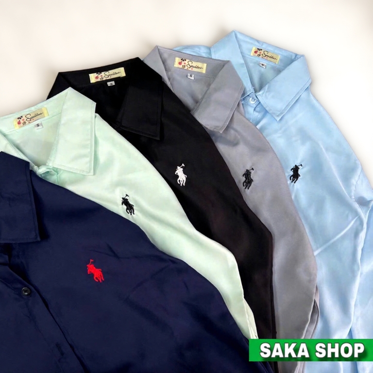 Áo sơ mi from rộng tay dài nữ thêu ngựa vải cotton lụa