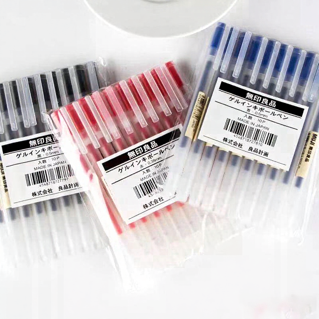 MUJI Bộ 10 Cây Bút Bi Mực Đen Ngòi 0.38 / 0.5mm