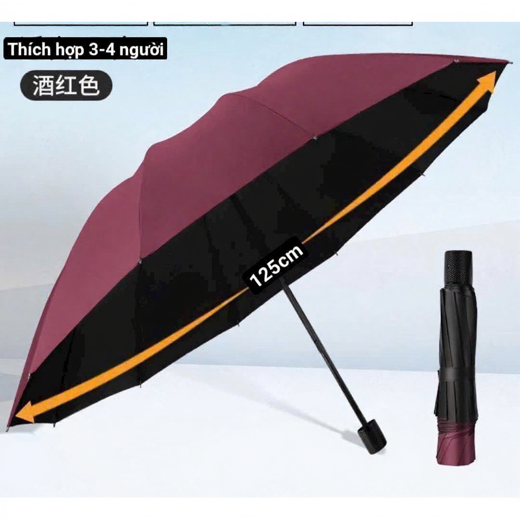 Ô Che Mưa , Chống Nắng 125cm Siêu To 12 nan gấp gọn