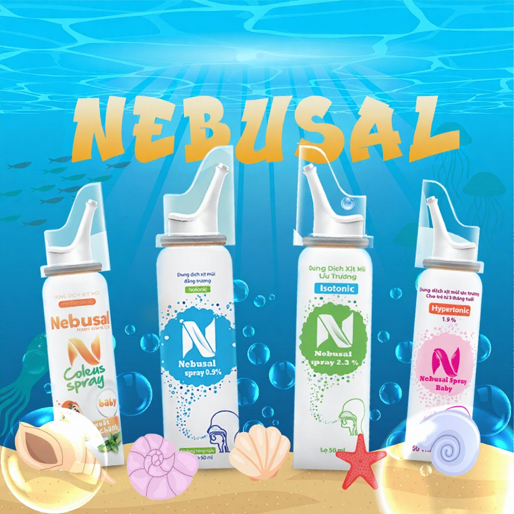 Nebusal Spray - Dung dịch nước biển xịt vệ sinh mũi, nghẹt mũi, sổ mũi (Đẳng trương/húng chanh/ưu tr