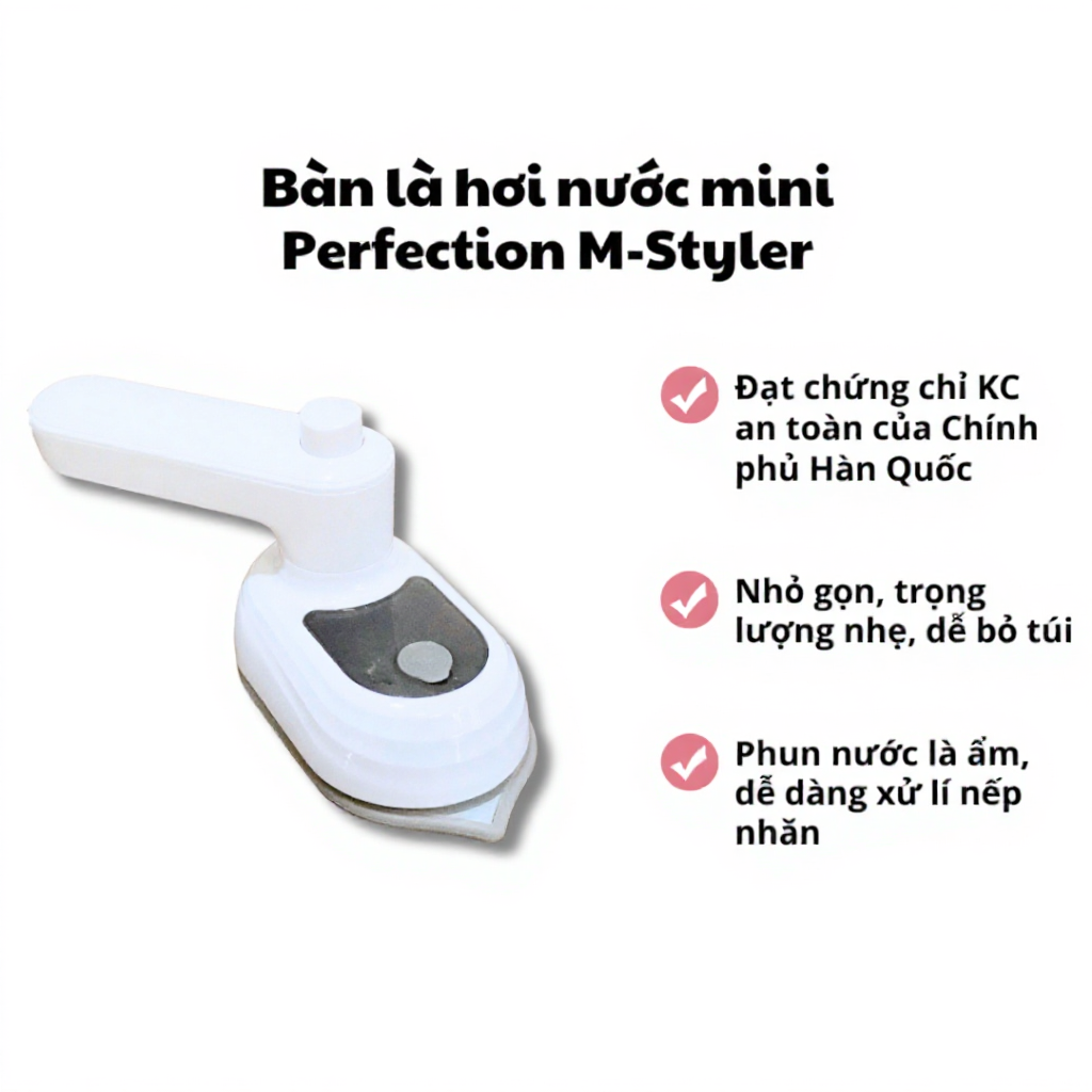 Bàn Là Phun Ẩm Mini M-Styler Hàn Quốc – Nhỏ Gọn, Du Lịch, Là Mọi Ngóc Ngách, Chứng Nhận KC An Toàn