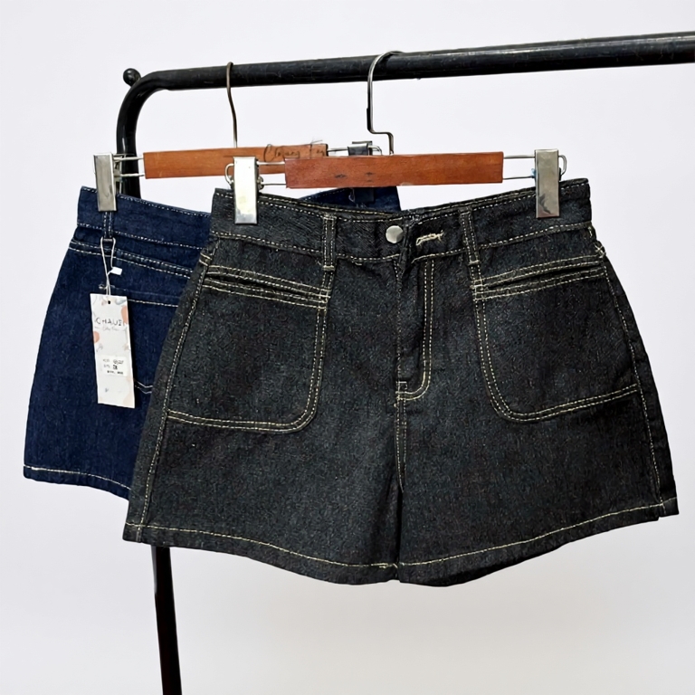 Quần Short Denim Chauzi Lưng Cao Phối Túi Trước Cho Nữ Cao Cấp Phong Cách Thời Trang Hàn Quốc QS247