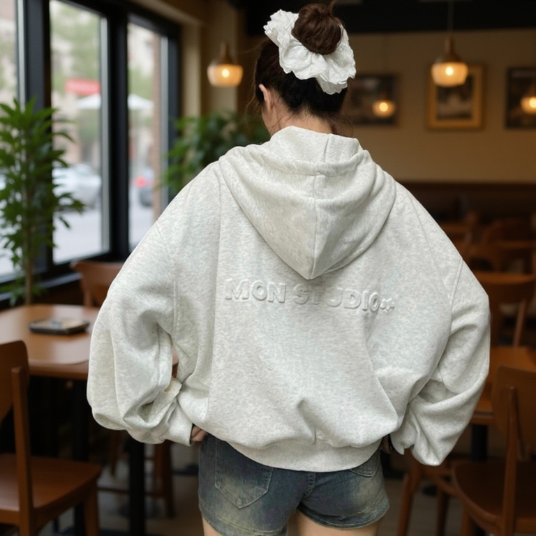 Áo khoác hoodie zip nút bấm - Áo khoác nỉ BOXY MON dập nổi, in nổi ,có túi trong UNISEX NAM NỮ