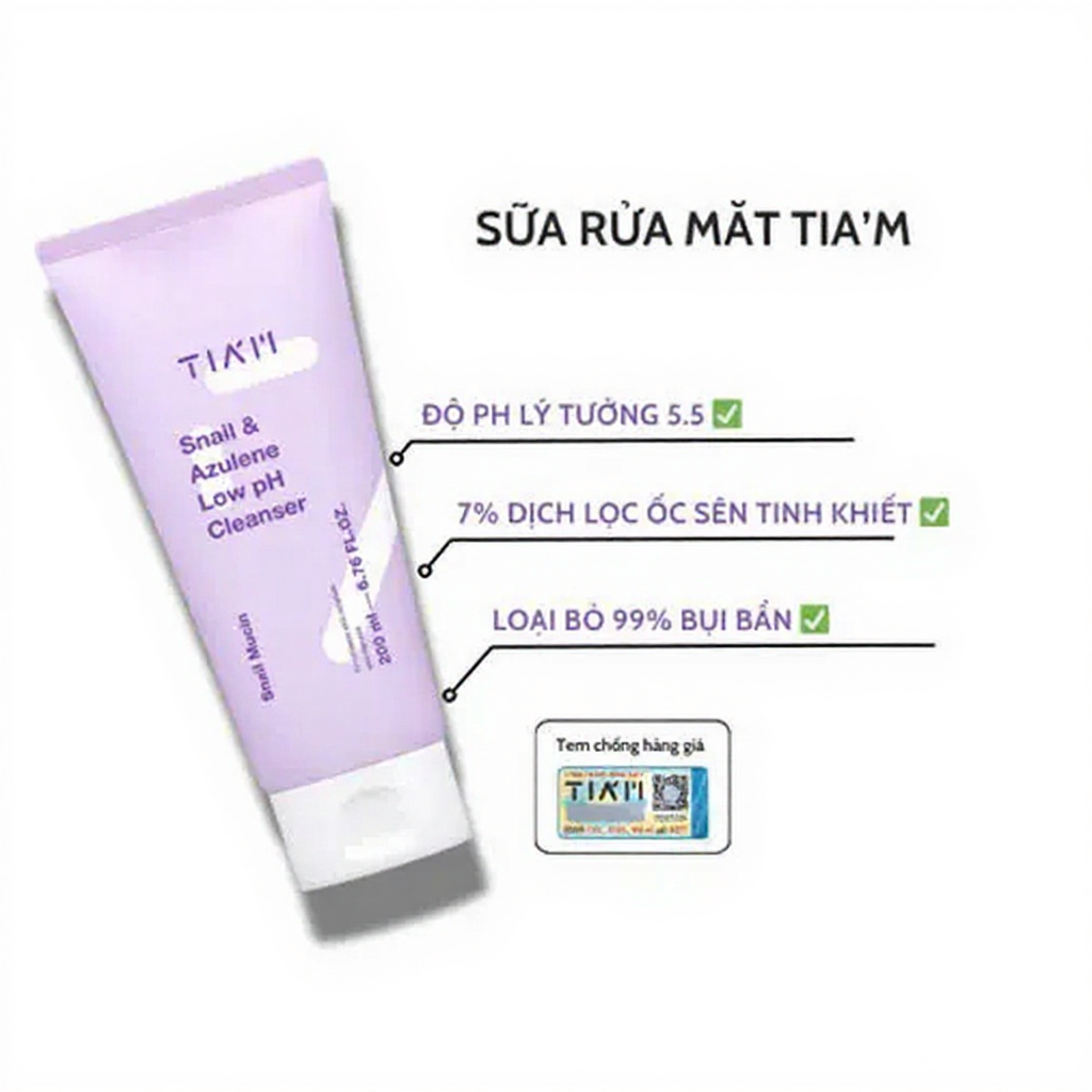 Sữa rửa mặt dịch ốc sên, hoa cúc TIAM Snail Cho Da Dầu Mụn