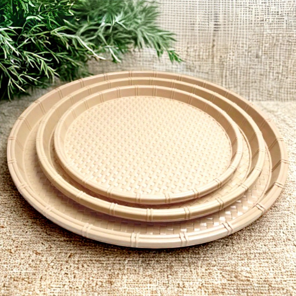 Mẹt nhựa tròn giả mây tre đựng bún đậu, đồ ăn vặt đủ size