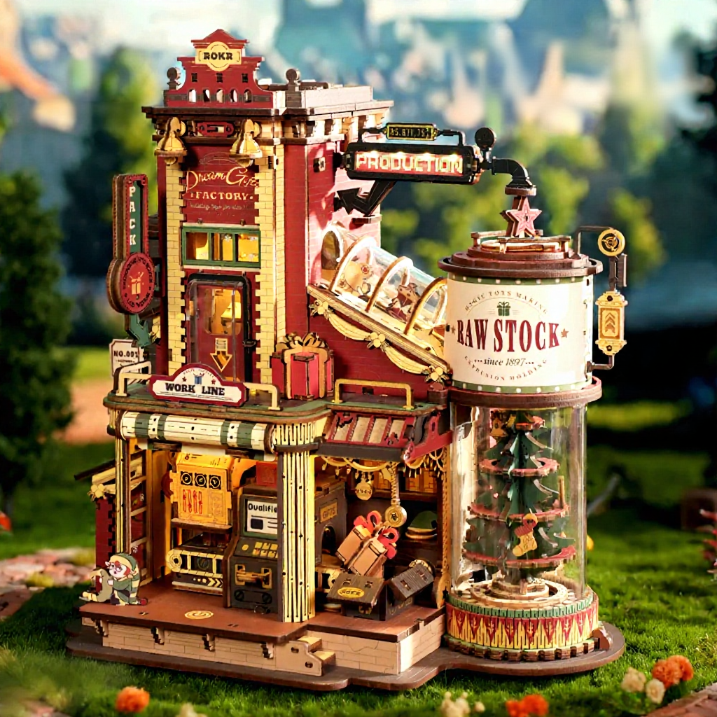 Hộp nhạc Robotime ROKR Christmas Dream Gift Factory Wooden Music Box EAB01. Kèm hướng dẫn Tiếng Việt