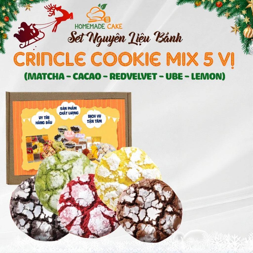 Set làm bánh Crinkle Cookie 60 chiếc mix 3 vị