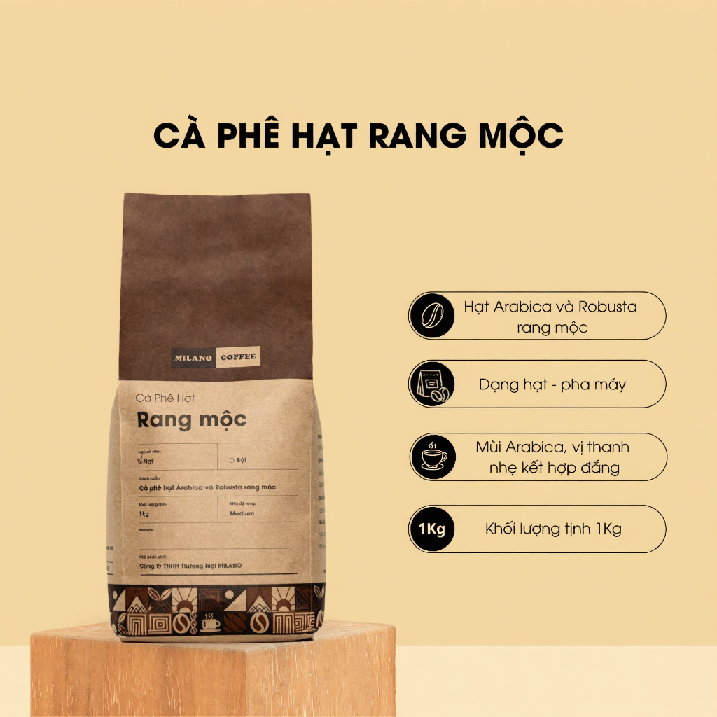 Cà phê NGUYÊN CHẤT 100% RANG MỘC MILANO COFFEE LOẠI 1 KG