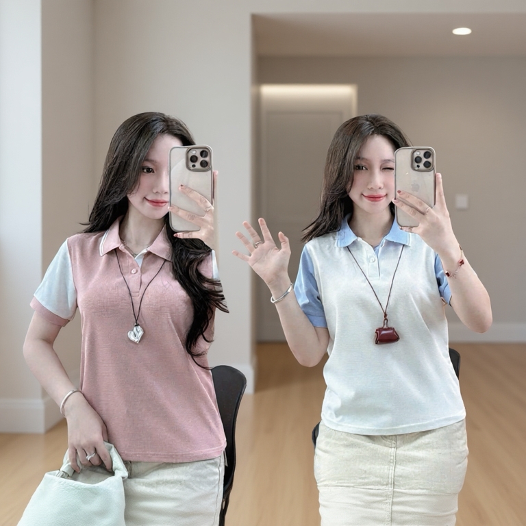 Combo 2 Áo Polo nữ tay phối cách điệu ,phong cách dễ mặc from vừa dễ thương có size tới 85kg ( M16)