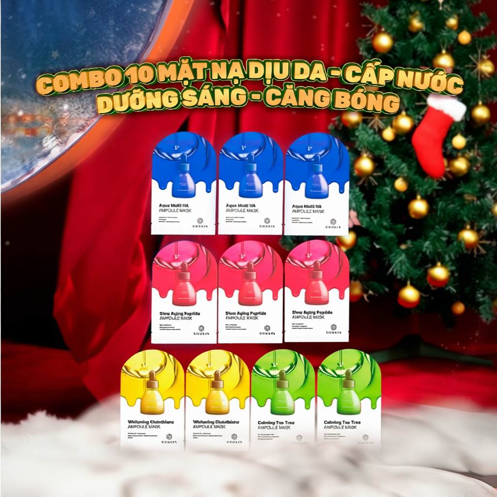 Combo 10 Mặt nạ dịu da, cấp nước, dưỡng sáng, tăng đàn hồi Gookin Ampoule Mask 30ml