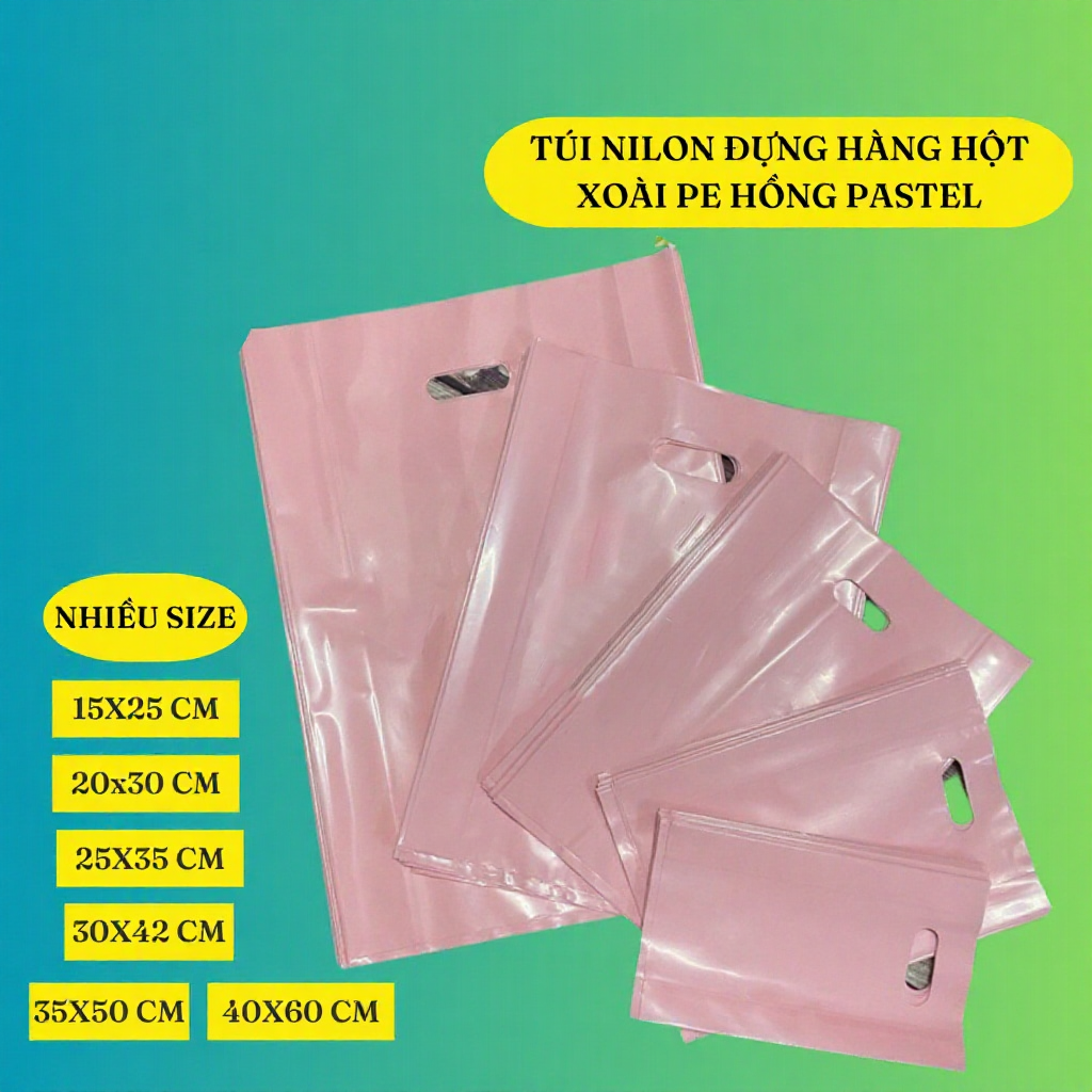 Túi nilon PE màu hồng pastel 0.5kg - 1kg, dẻo dai, in nổi chữ xoài