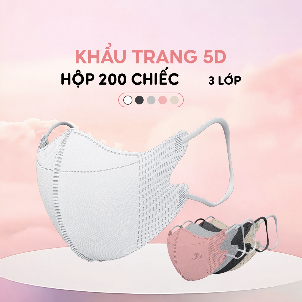 Hộp 200 chiếc khẩu trang 5D  Gumi kháng khuẩn 5D Mask.