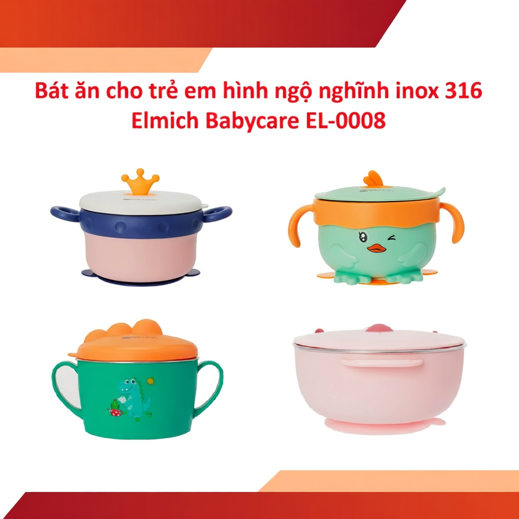 Bát ăn cho trẻ em hình ngộ nghĩnh inox 316 Elmich Babycare EL-0008