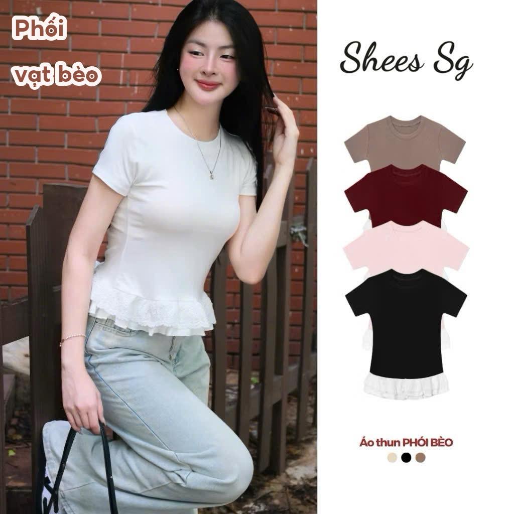 Áo thun ôm phối vạt bèo chất cotton mịn SHEES 2225