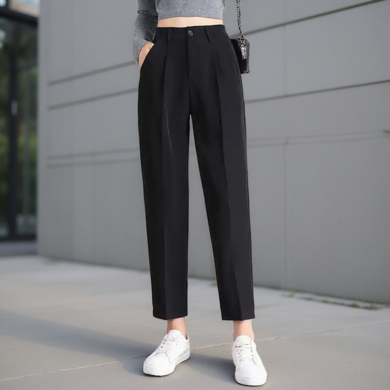 [FREE SHIP] Quần vải nữ công sở dáng baggy ống đứng vừa kiểu mới- Quần tây nữ lưng cao đi học tuyết mưa màu đen trơn mềm