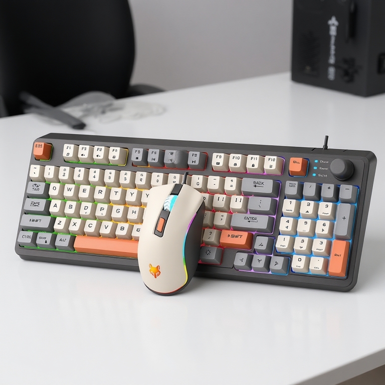 Bàn phím và Chuột giả cơ gaming XUNFOX K82 thiết kế 94 phím có đèn led 7 màu kèm theo nút vặn âm lượng