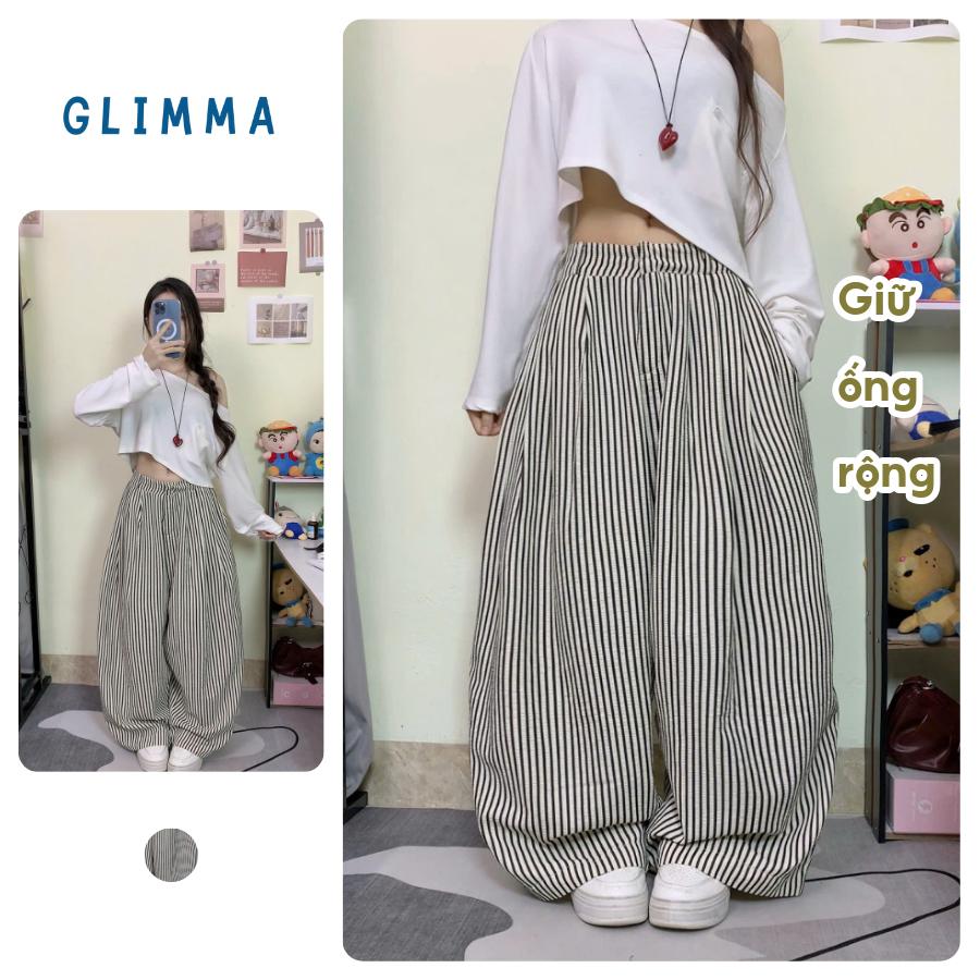 Quần Kẻ Sọc Ver 2 Glimma Chất Đũi Gió Nhăn Ống Rộng Phong Cách Hàn Quốc