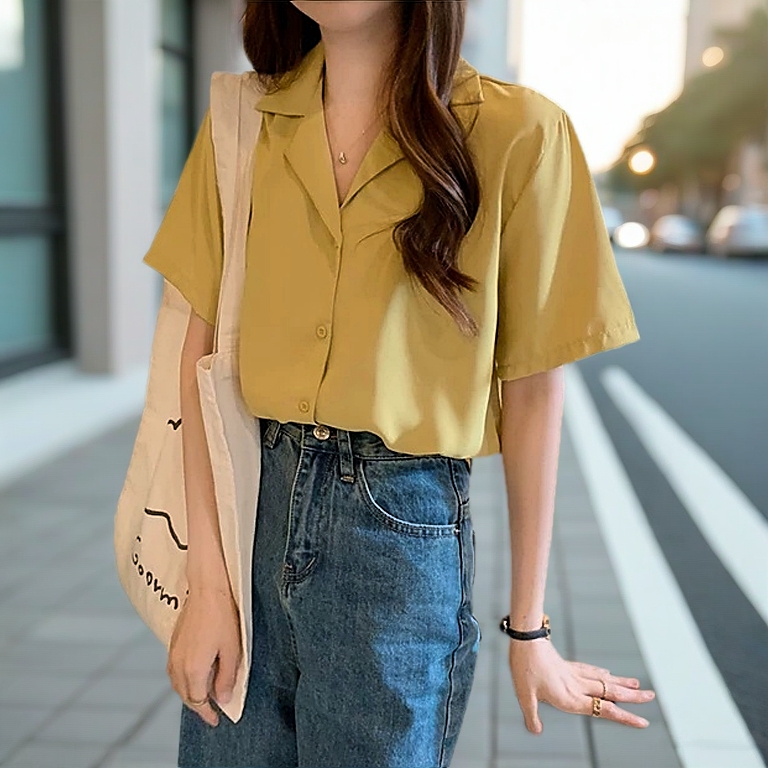 Áo Sơ Mi Nữ Cổ Vest Tay Ngắn Hàn Quốc {SẴN SIZE-ĐẶT MAY}