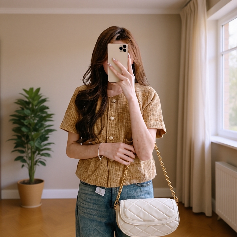Áo dạ tweed cộc tay 2 lớp qc khuy vàng Samhyewear