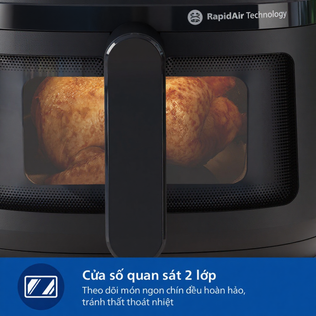 Nồi Chiên Không Dầu Điện Tử Philips NA220/00 4.2 lít |1500W| Cửa Sổ Kính, - Hàng Chính Hãng