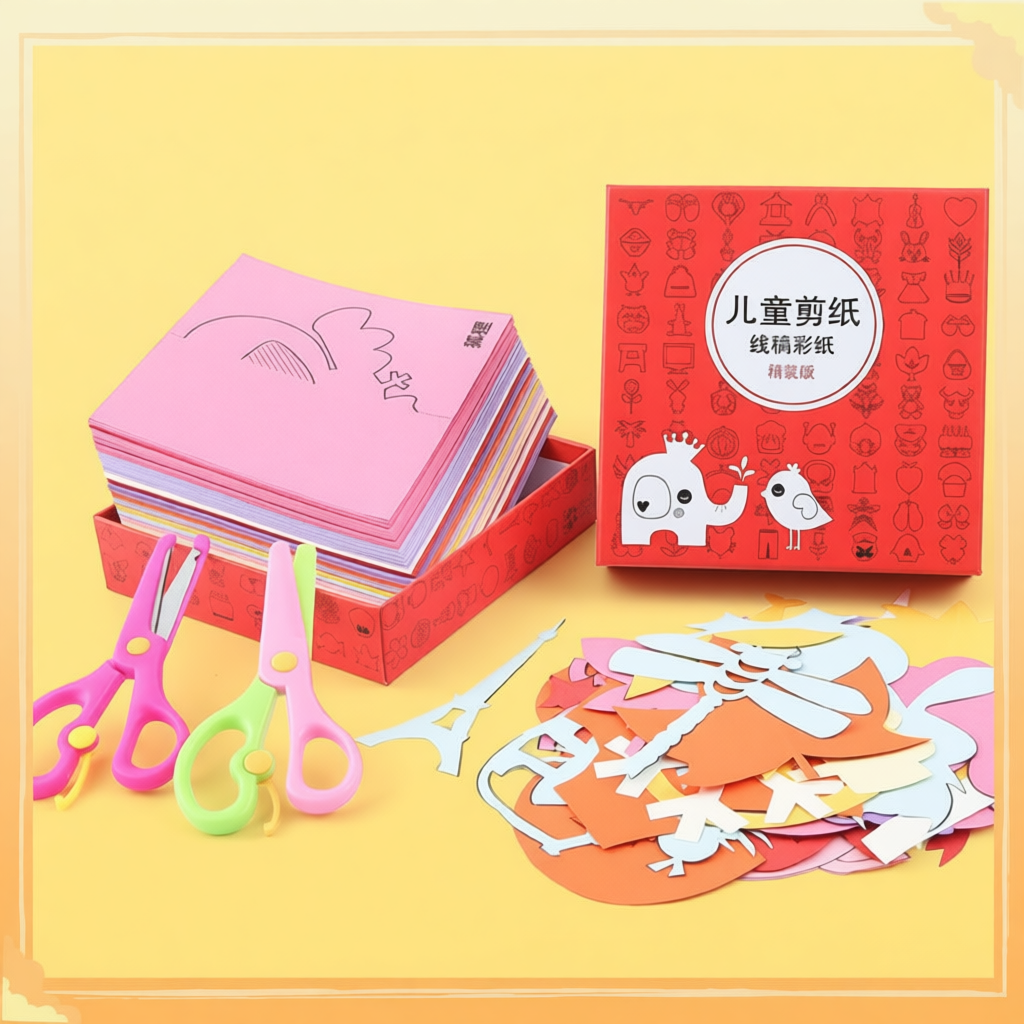 Bộ cắt giấy thủ công 120, 240 tờ tạo hình tặng kèm kéo nhựa cho bé