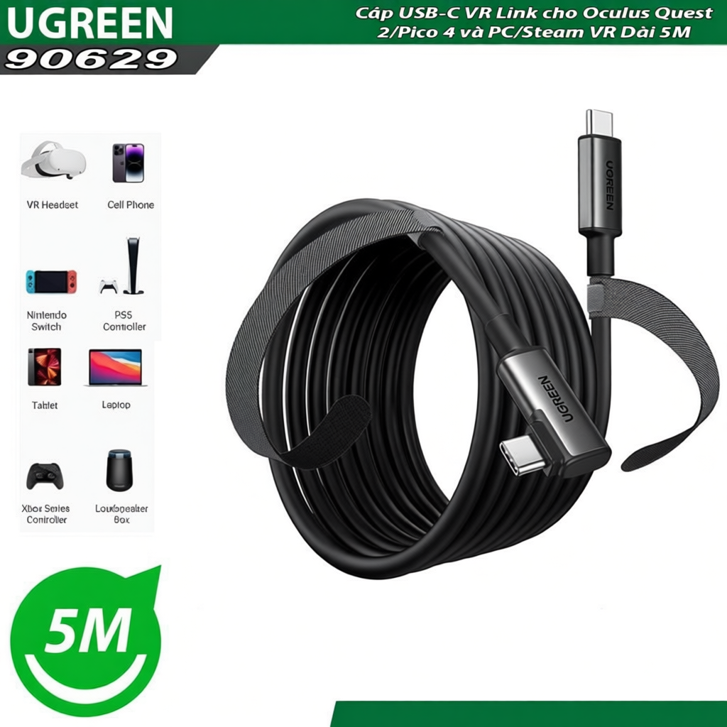 Cáp USB Type-C to Type-C bẻ góc 90 độ dài 5M tốc độ 5Gbps Ugreen 90629 cao cấp