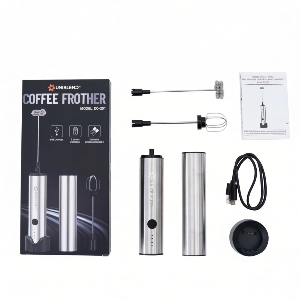Máy đánh bọt cafe, bọt sữa, máy đánh trứng cầm tay đa năng Uniblend DC-201 +  Milk Frother MFB1501G