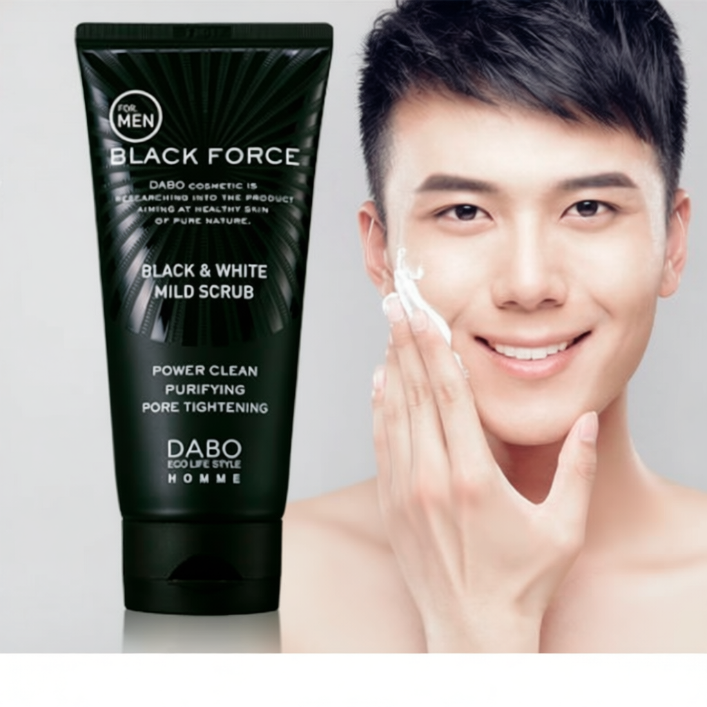 Sữa rửa mặt nam da dầu dưỡng trắng da sạch mụn Dabo Black Force Hàn Quốc 120ml, Aikomi chính hãng