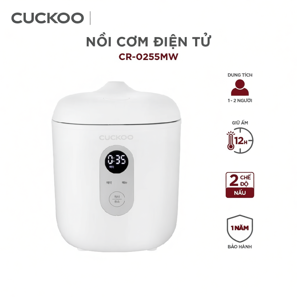 Nồi cơm điện Mini Cuckoo 0.36L CR-0255MW - Lòng nồi chống dính - Hàng chính hãng