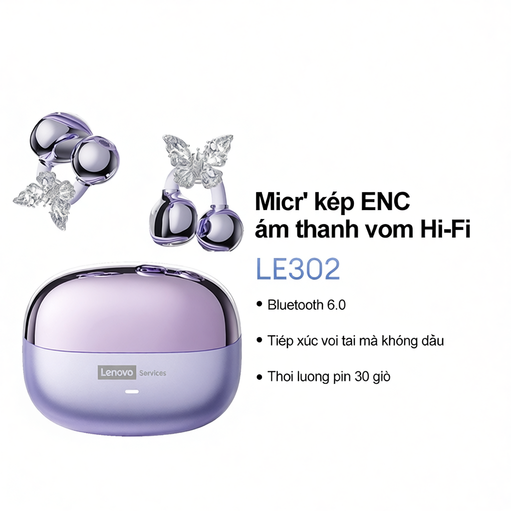 Tai nghe Bluetooth 6.0 Lenovo LE302 Độ trễ thấp, IPX5, Chất lượng âm thanh HIFI