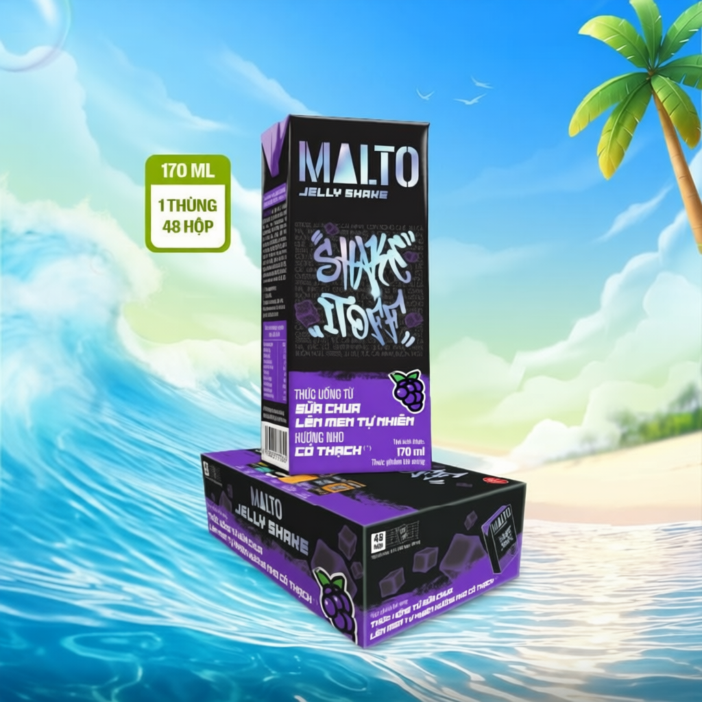 Sữa chua lên men tự nhiên MALTO Jelly Shake Shake It Off hương nho có thạch thùng 48 hộp x 170ml