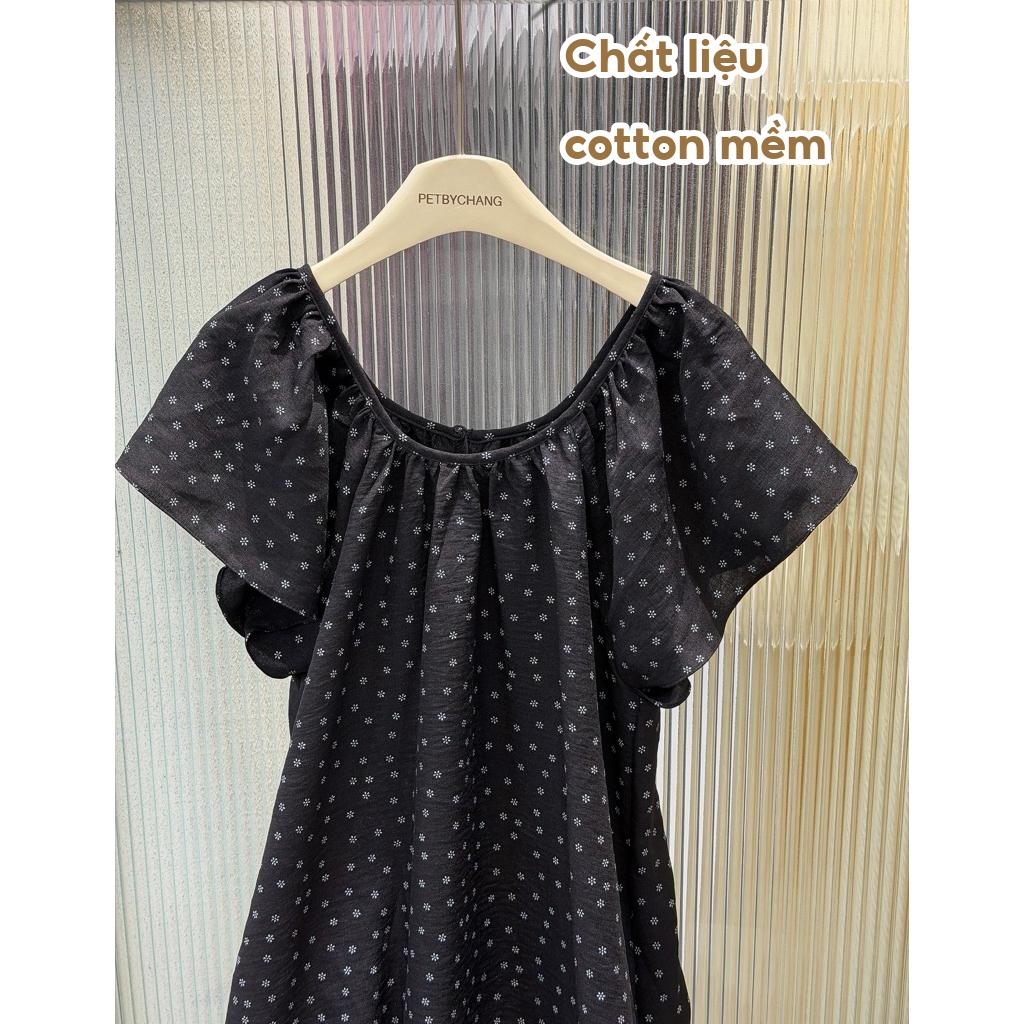 Tiny Floral Dress - Váy hoa nhí vintage dáng dài Hàn Quốc, váy suông rộng tiểu thư, chất đũi cotton mềm mát mùa hè