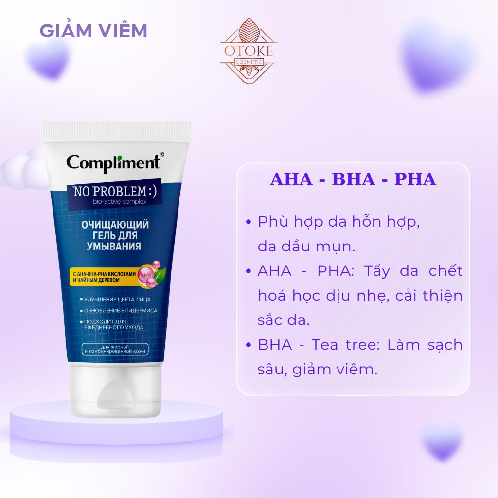 Sữa rửa mặt Compliment No Problem chứa Salicylic Acid, Tea Tree, AHA, PHA giúp làm sạch 200ml