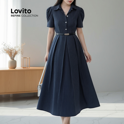 (Refine by Lovito) thanh lịch Đầm Dự Tiệc Sang Trọng Thắt Nút Trước Khóa Kéo Mùa Xuân Hè Xanh Đậm LR23L066